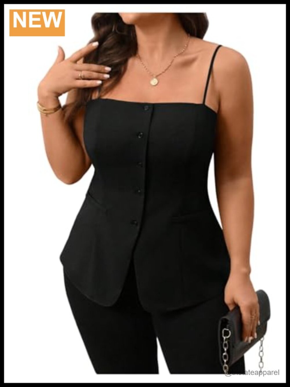 Plus Size Button Down Cami Top Sleeveless Square Neck Blouse